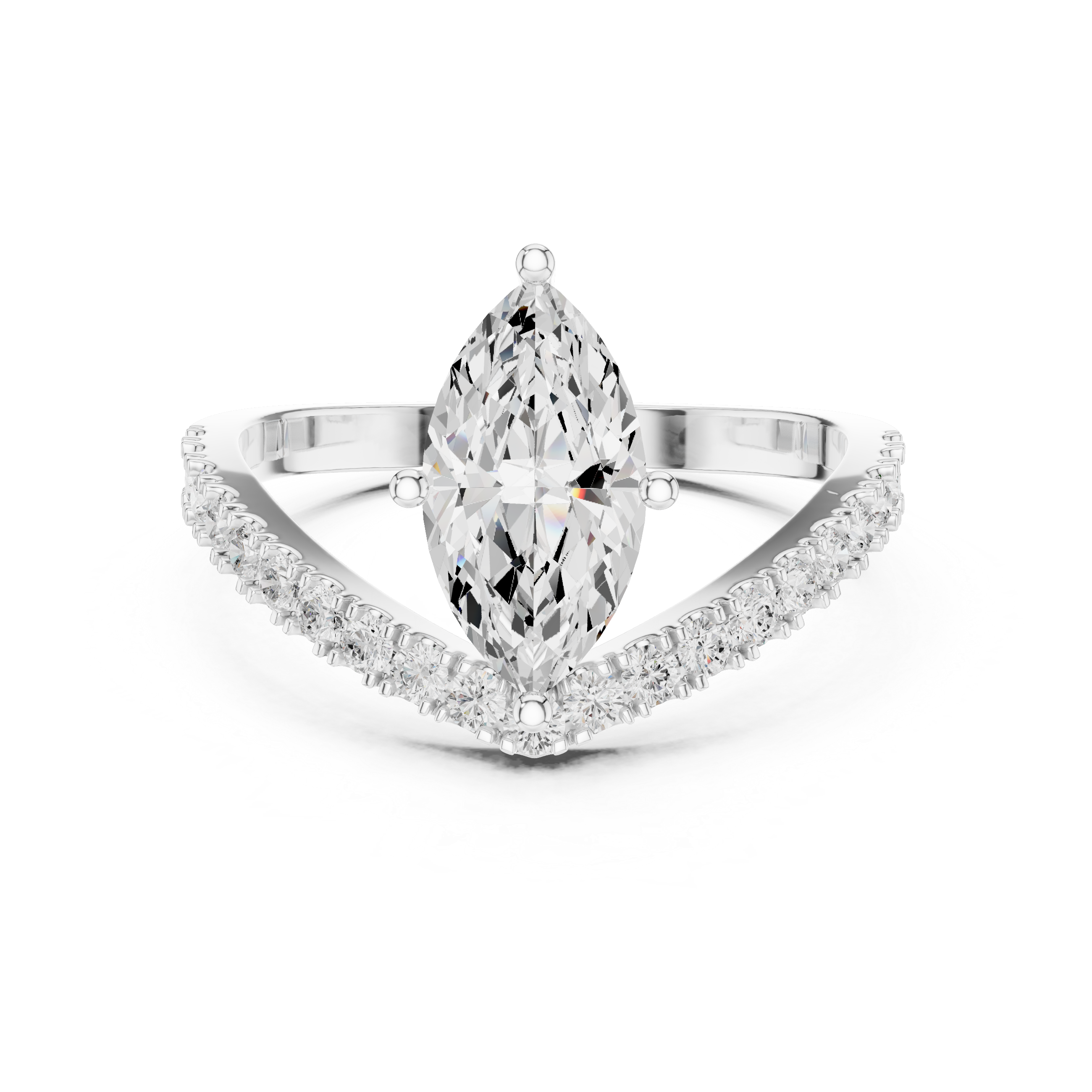 Marquise Cut Chevron Curved Diamond Ring