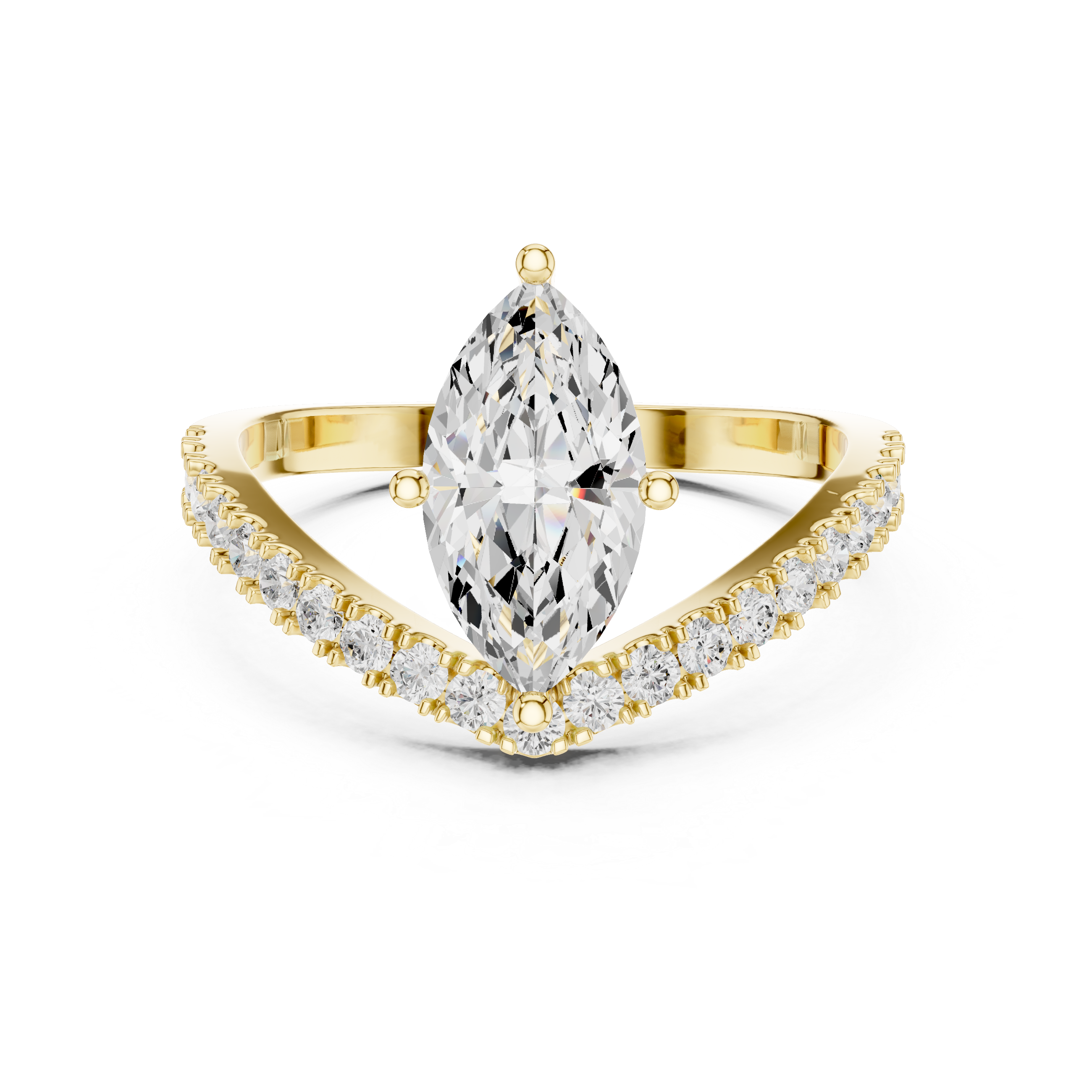 Marquise Cut Chevron Curved Diamond Ring