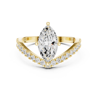 Marquise Cut Chevron Curved Diamond Ring