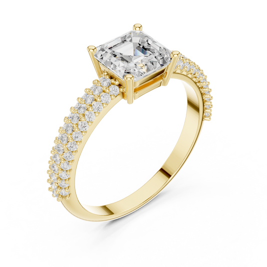 Asscher Cut Multi-Row Pavé Solitaire Ring