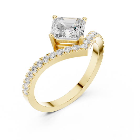 Asscher Cut Chevron Curved Diamond Ring