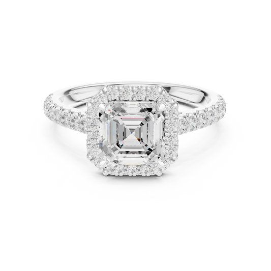 Asscher-Cut Diamond Halo Engagement Ring with Pavé Band