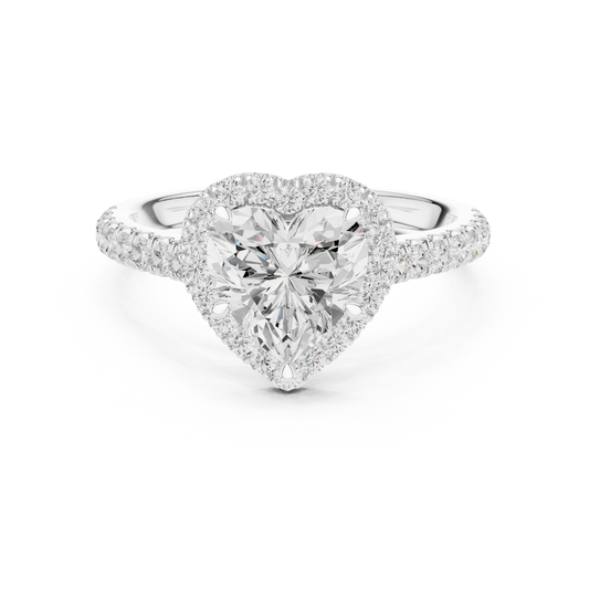Heart-Cut Diamond Halo Engagement Ring with Pavé Band