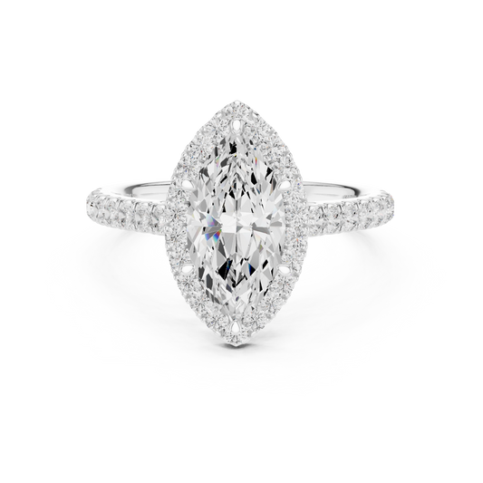 Marquise-Cut Diamond Halo Engagement Ring with Pavé Band