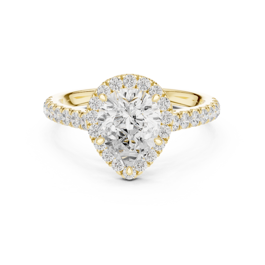 Pear-Cut Diamond Halo Engagement Ring with Pavé Band