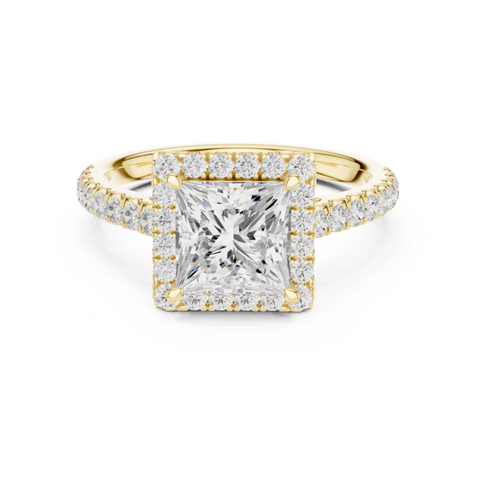 Princess-Cut Diamond Halo Engagement Ring with Pavé Band