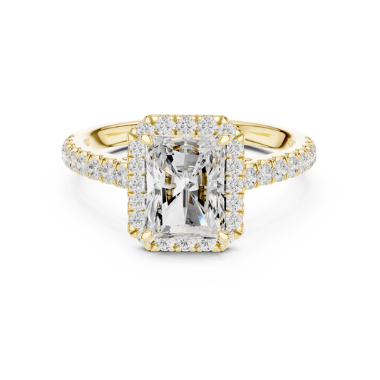 Radiant-Cut Diamond Halo Engagement Ring with Pavé Band