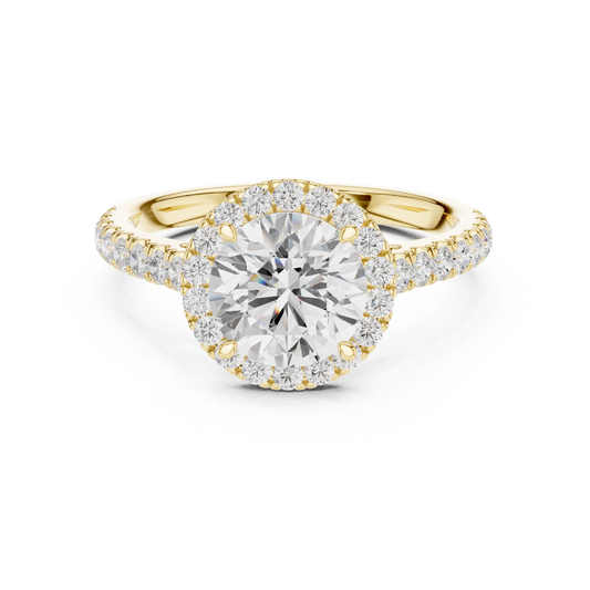 Round Brilliant Diamond Halo Engagement Ring with Pavé Band