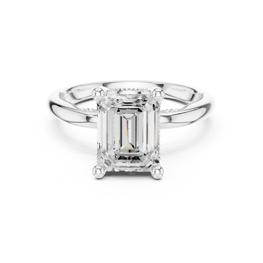 Emerald Milgrain Bridge Solitaire Ring