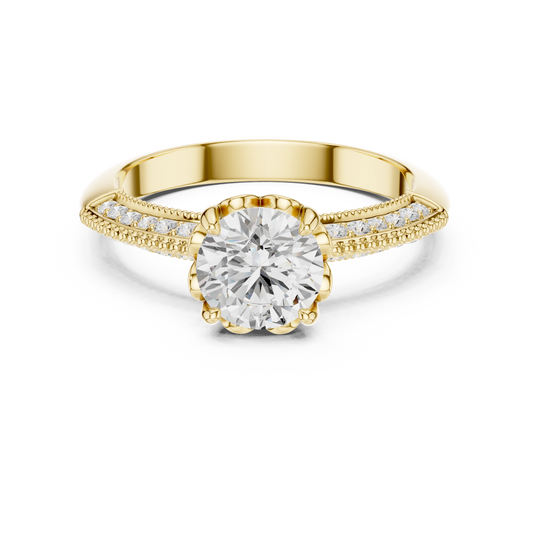 Round Brilliant Vintage Lotus Crown Ring