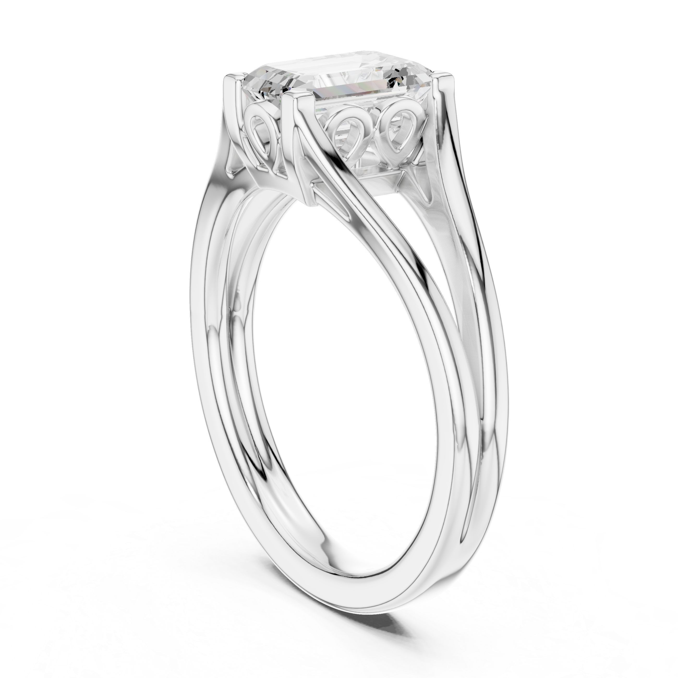 Emerald Cut Split-Shank Solitaire Ring