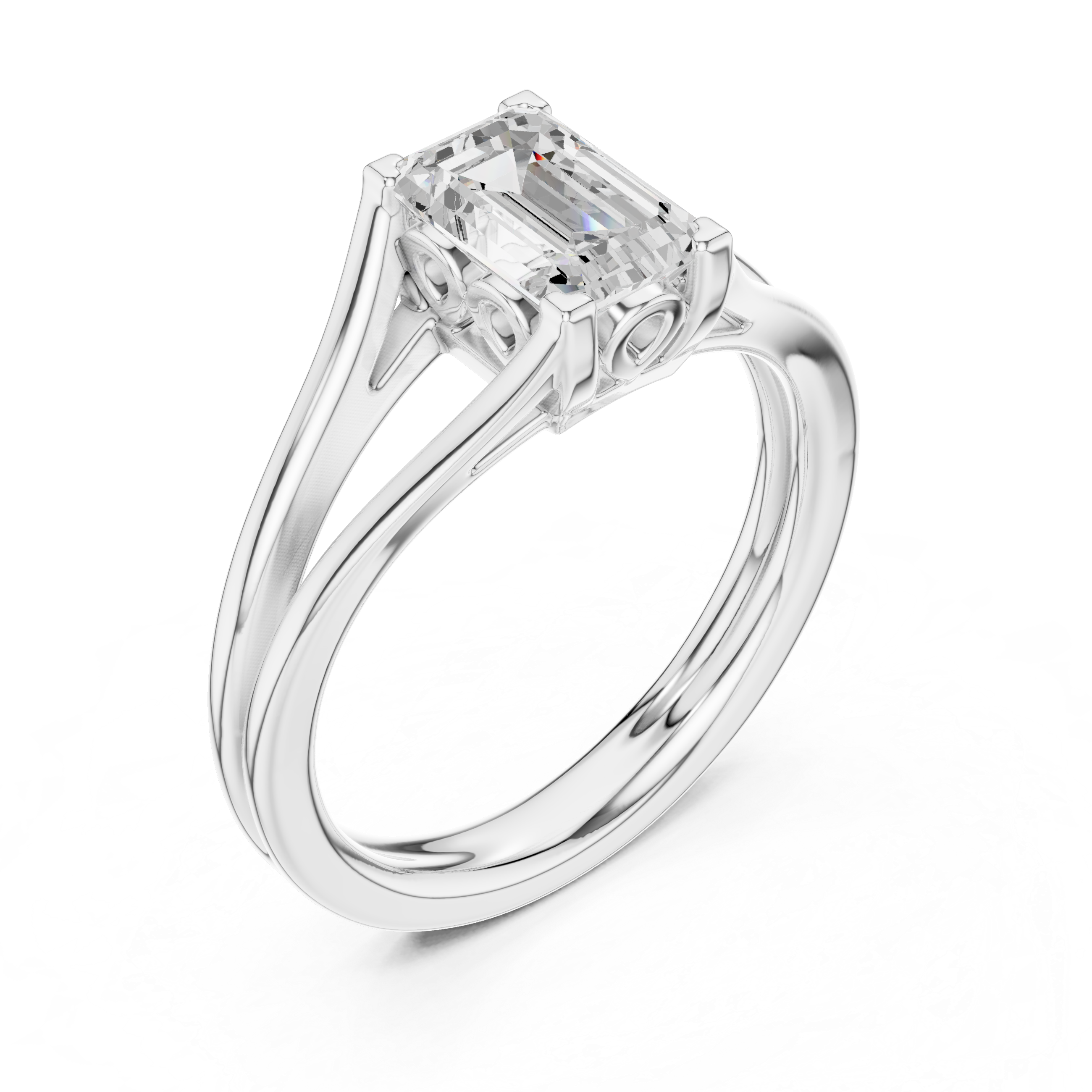 Emerald Cut Split-Shank Solitaire Ring