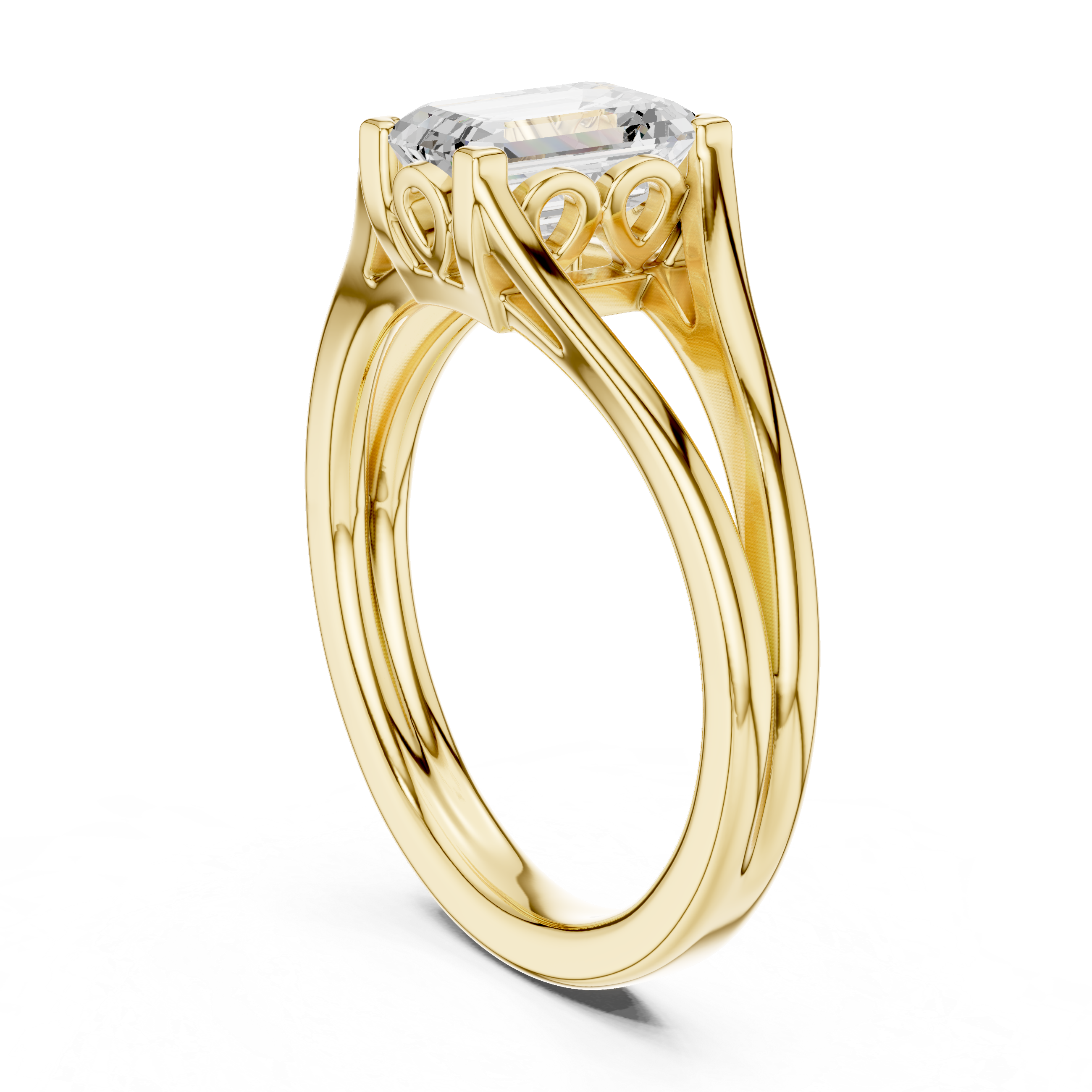 Emerald Cut Split-Shank Solitaire Ring