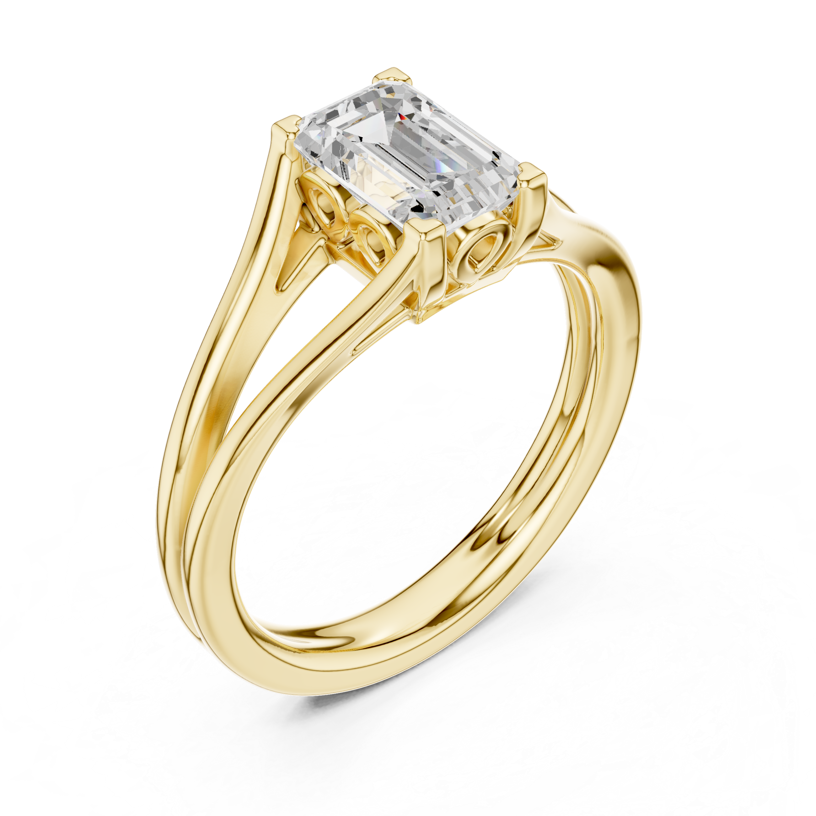 Emerald Cut Split-Shank Solitaire Ring