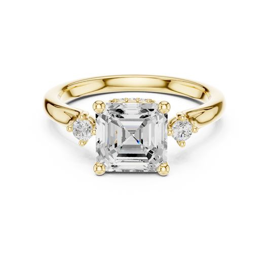 Asscher Cut Hidden Halo Side-Stone Ring