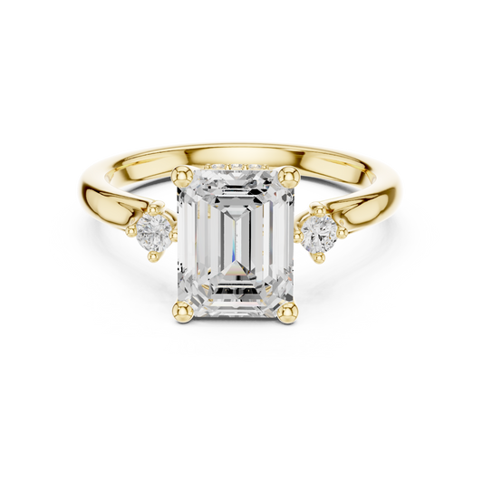 Emerald Cut Hidden Halo Side-Stone Ring