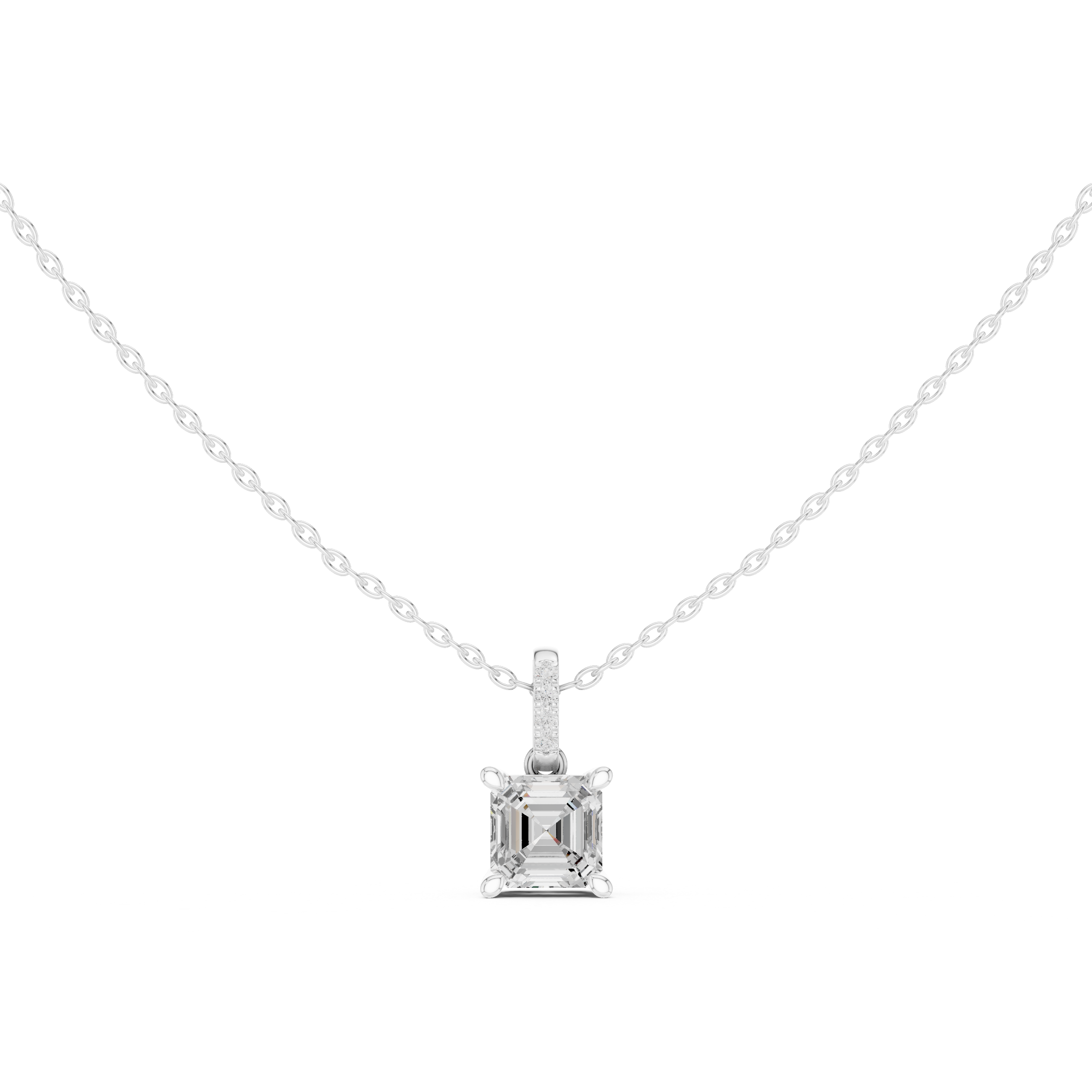 Asscher Hidden Halo Pavé-Bail Pendant