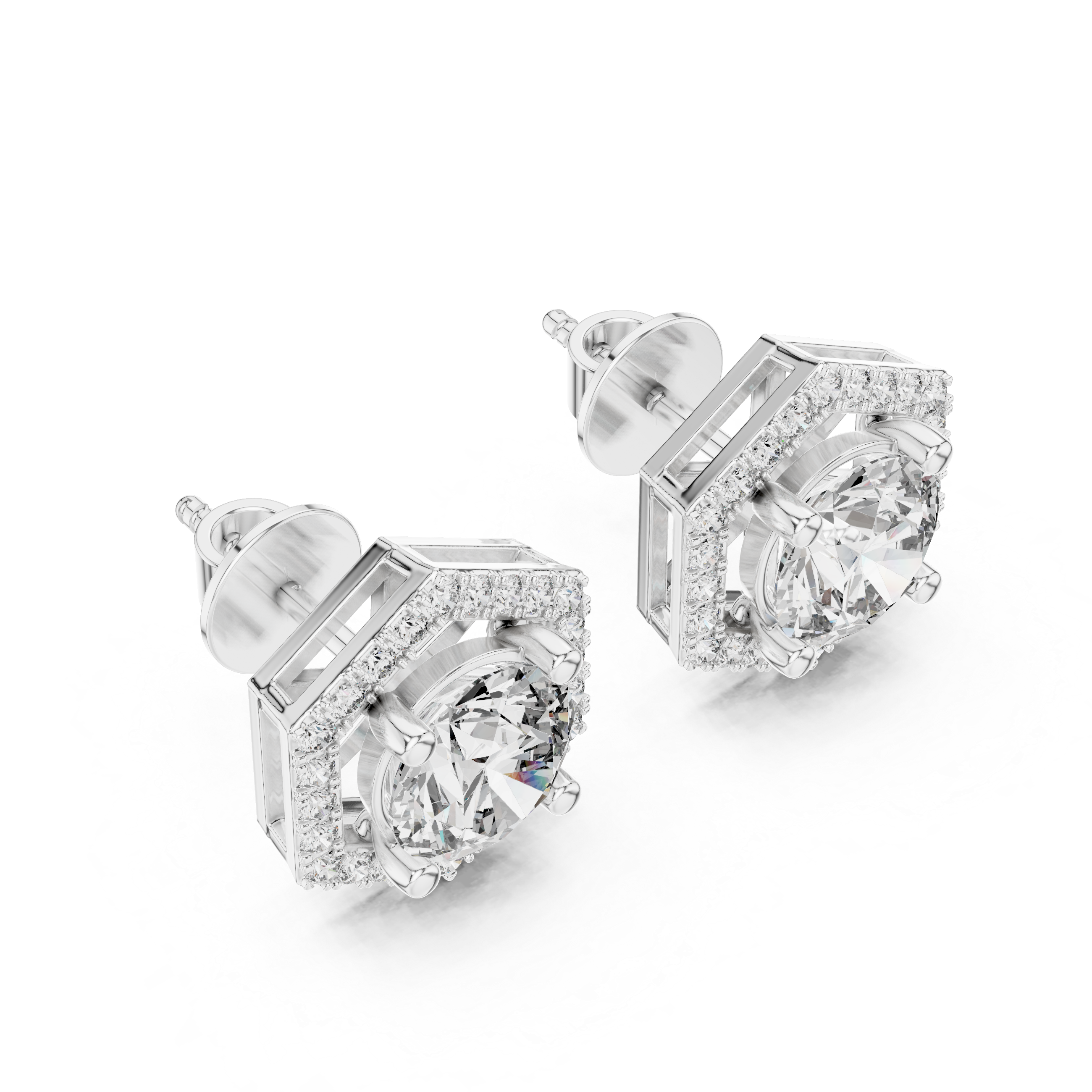 Orecchini a perno esagonali con diamante a pavé