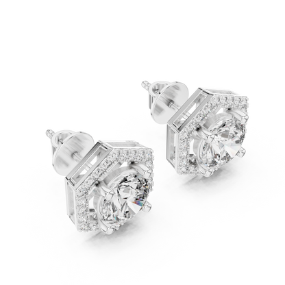 Orecchini a perno esagonali con diamante a pavé