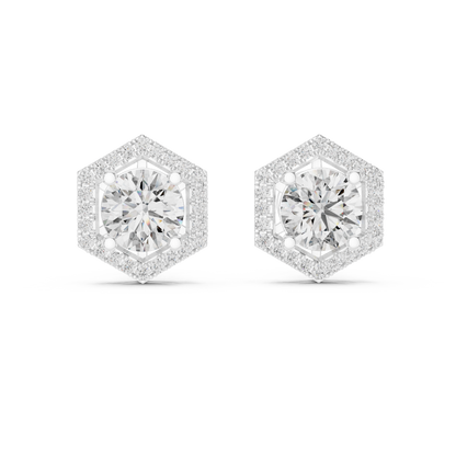 Orecchini a perno esagonali con diamante a pavé