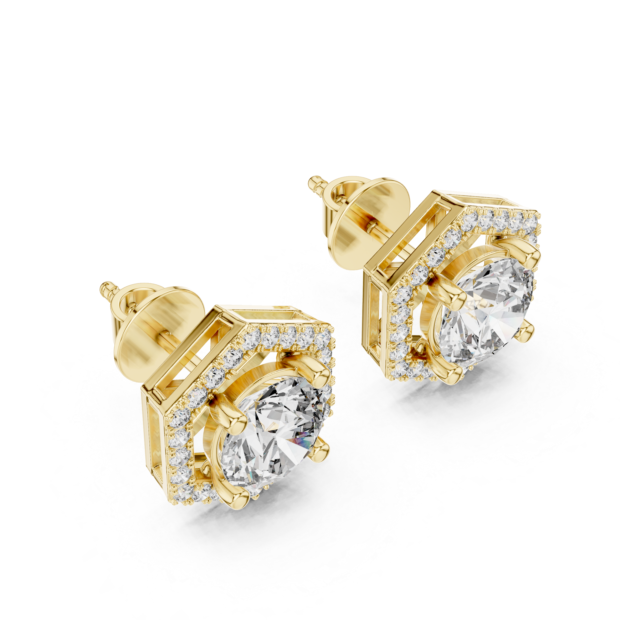 Orecchini a perno esagonali con diamante a pavé