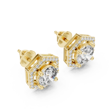 Orecchini a perno esagonali con diamante a pavé