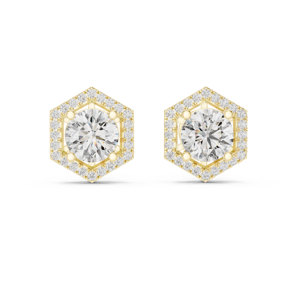 Orecchini a perno esagonali con diamante a pavé