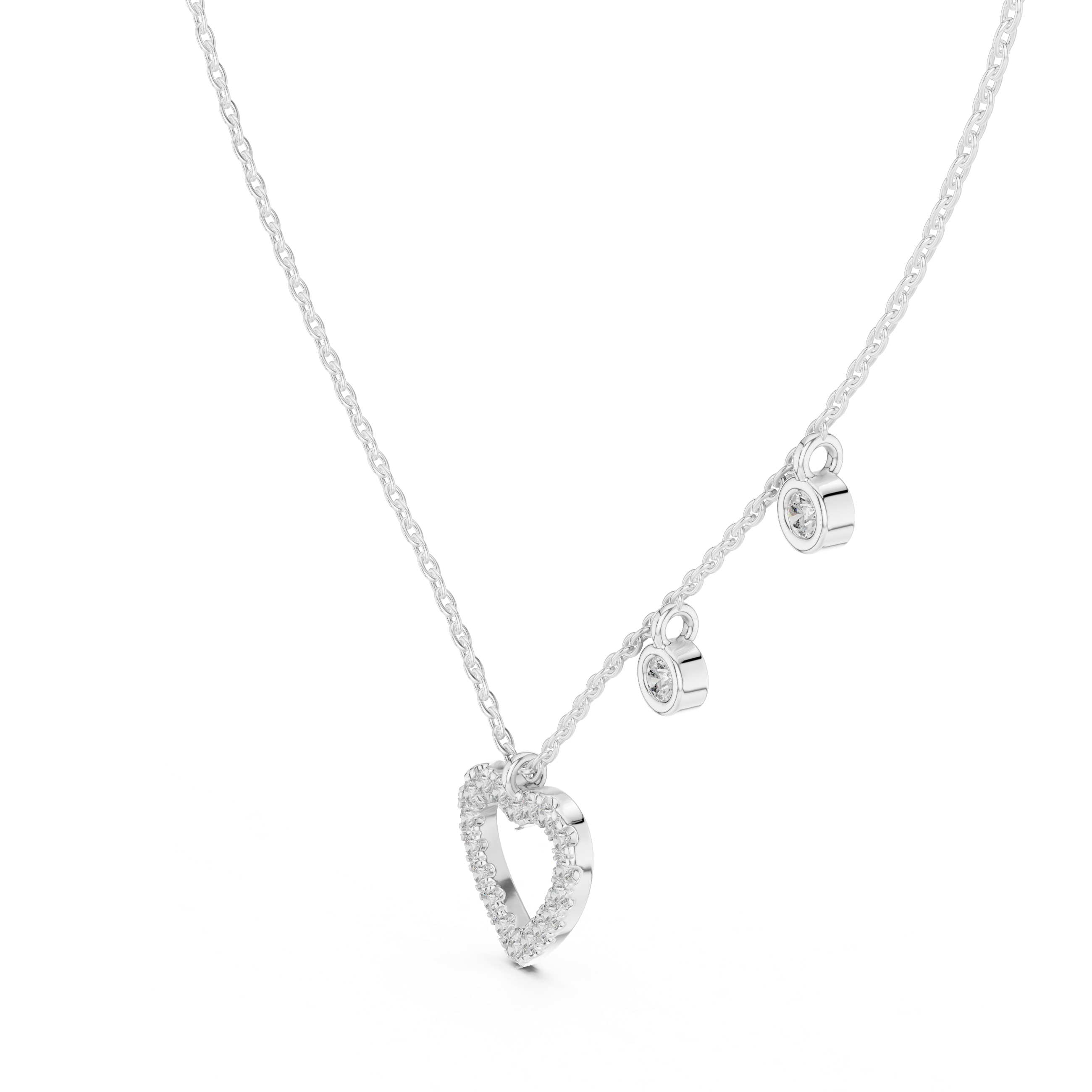 Pavé Open Heart & Bezel Charm Drop Necklace