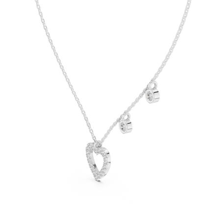 Pavé Open Heart & Bezel Charm Drop Necklace