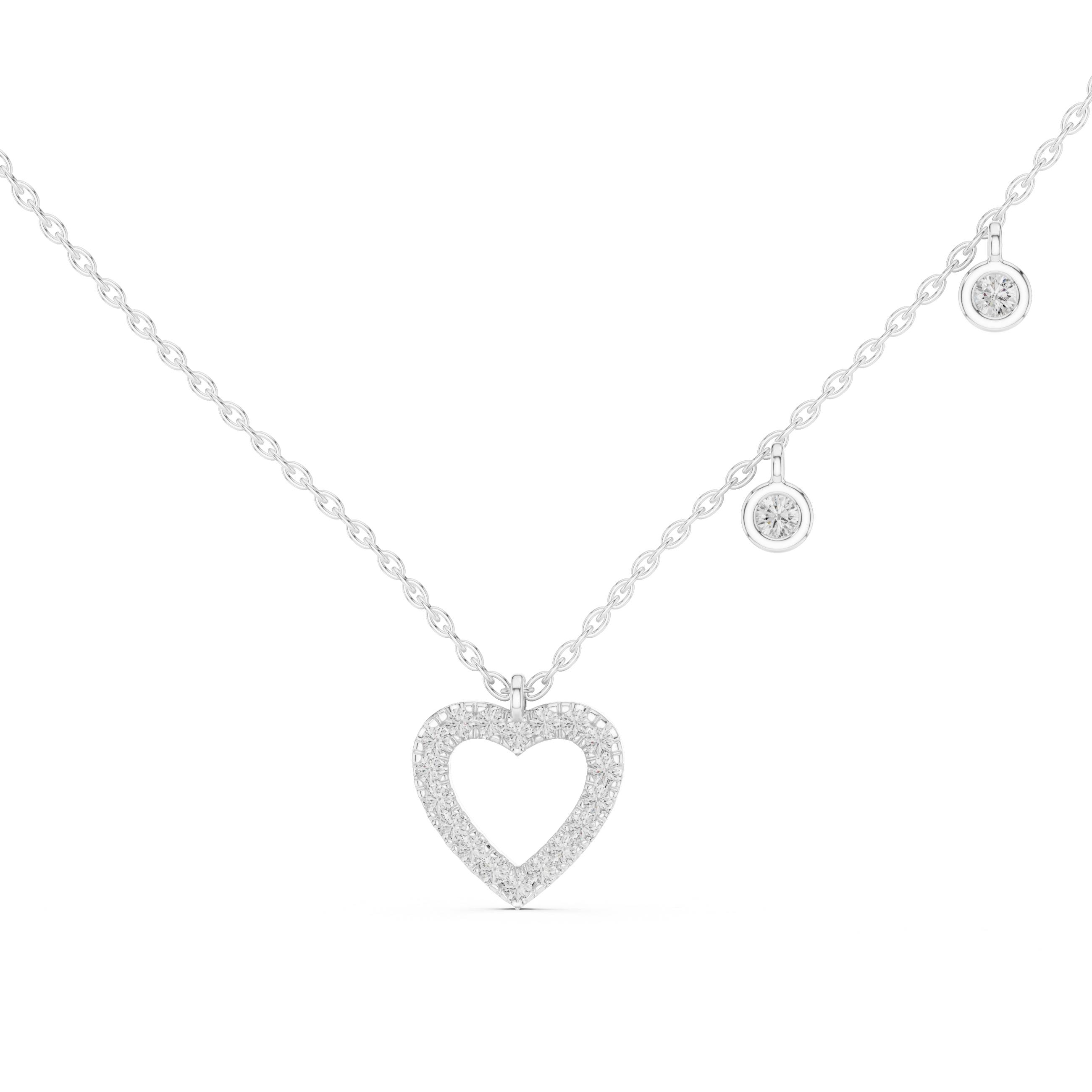 Pavé Open Heart & Bezel Charm Drop Necklace
