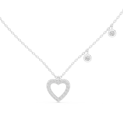 Pavé Open Heart & Bezel Charm Drop Necklace