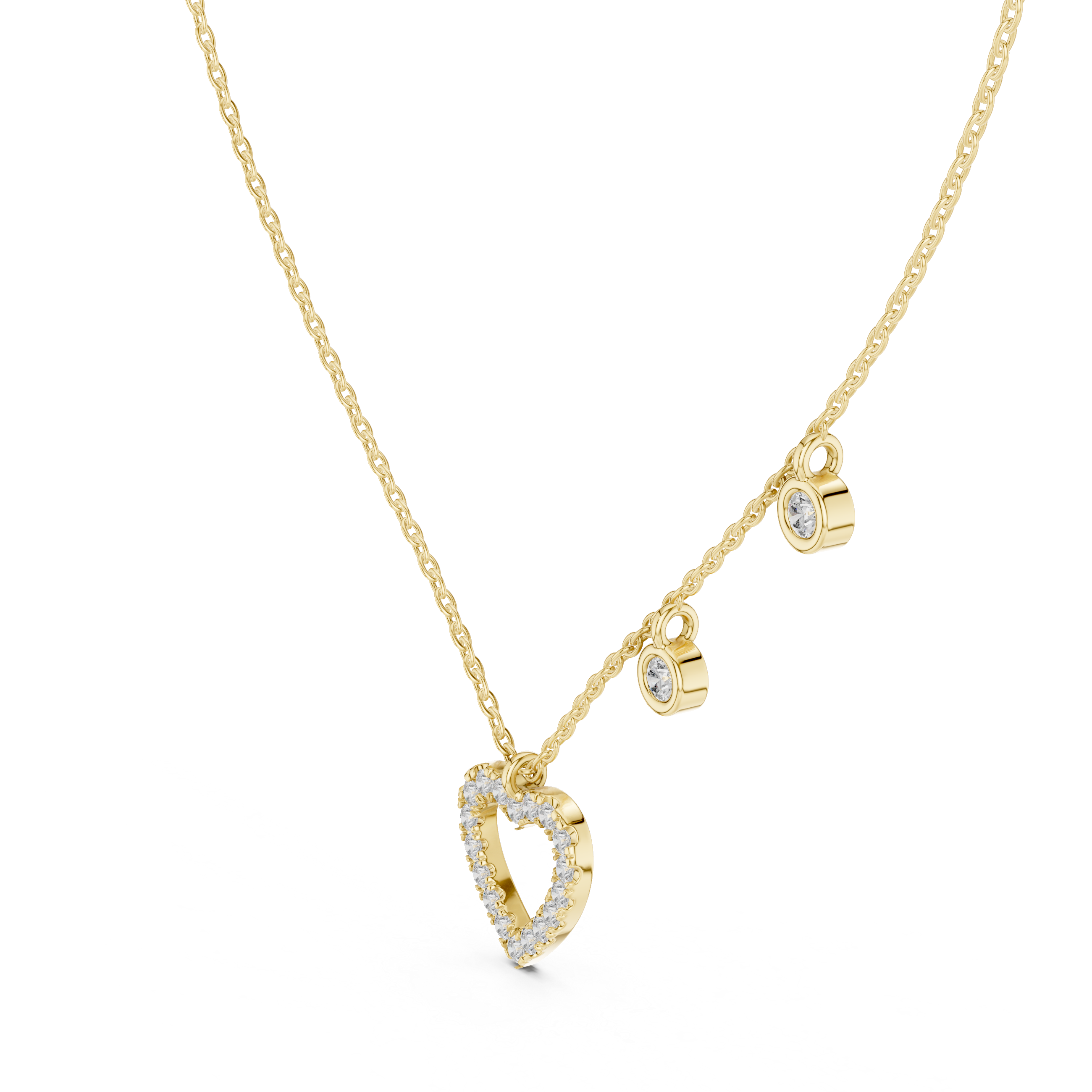Pavé Open Heart & Bezel Charm Drop Necklace