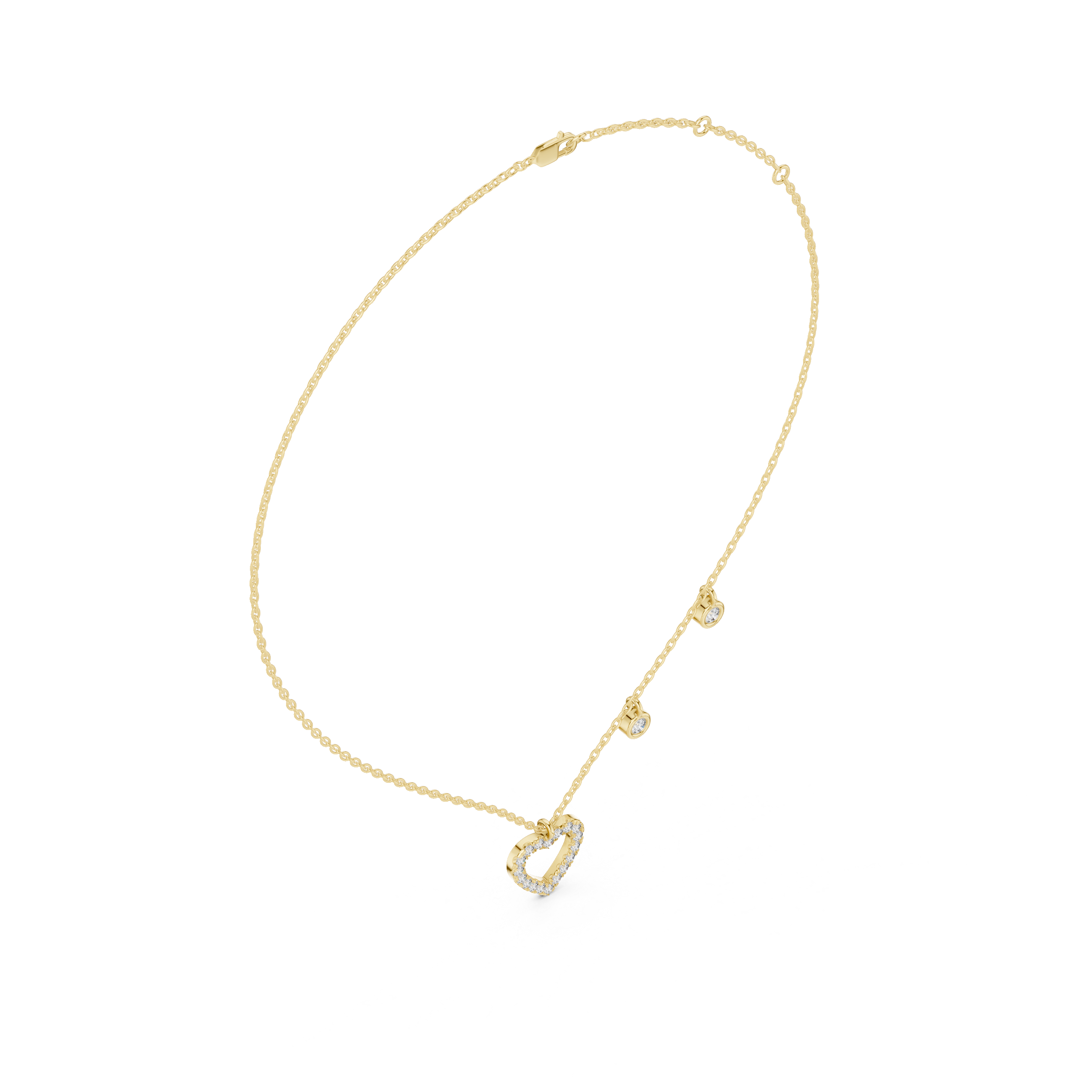 Pavé Open Heart & Bezel Charm Drop Necklace