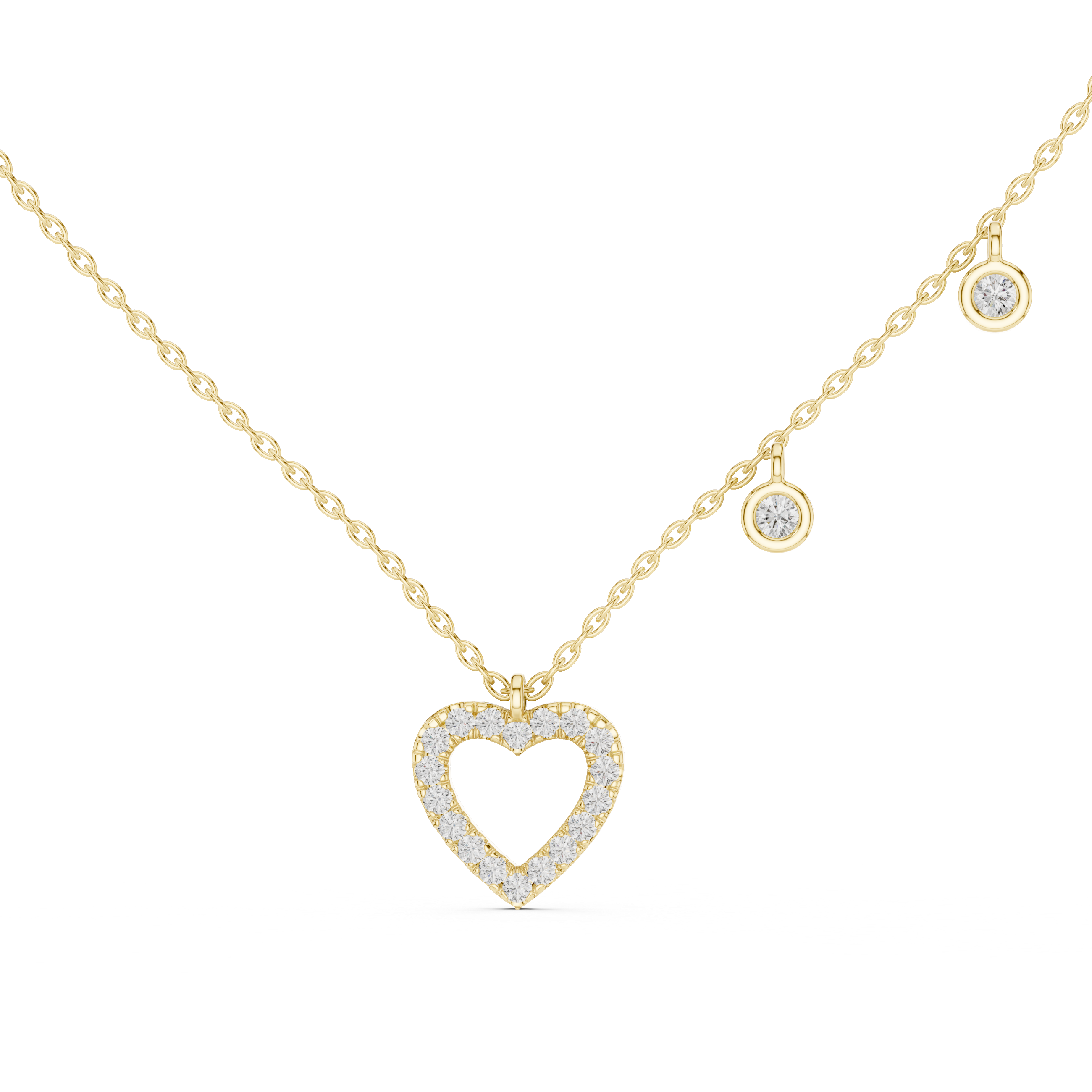 Pavé Open Heart & Bezel Charm Drop Necklace