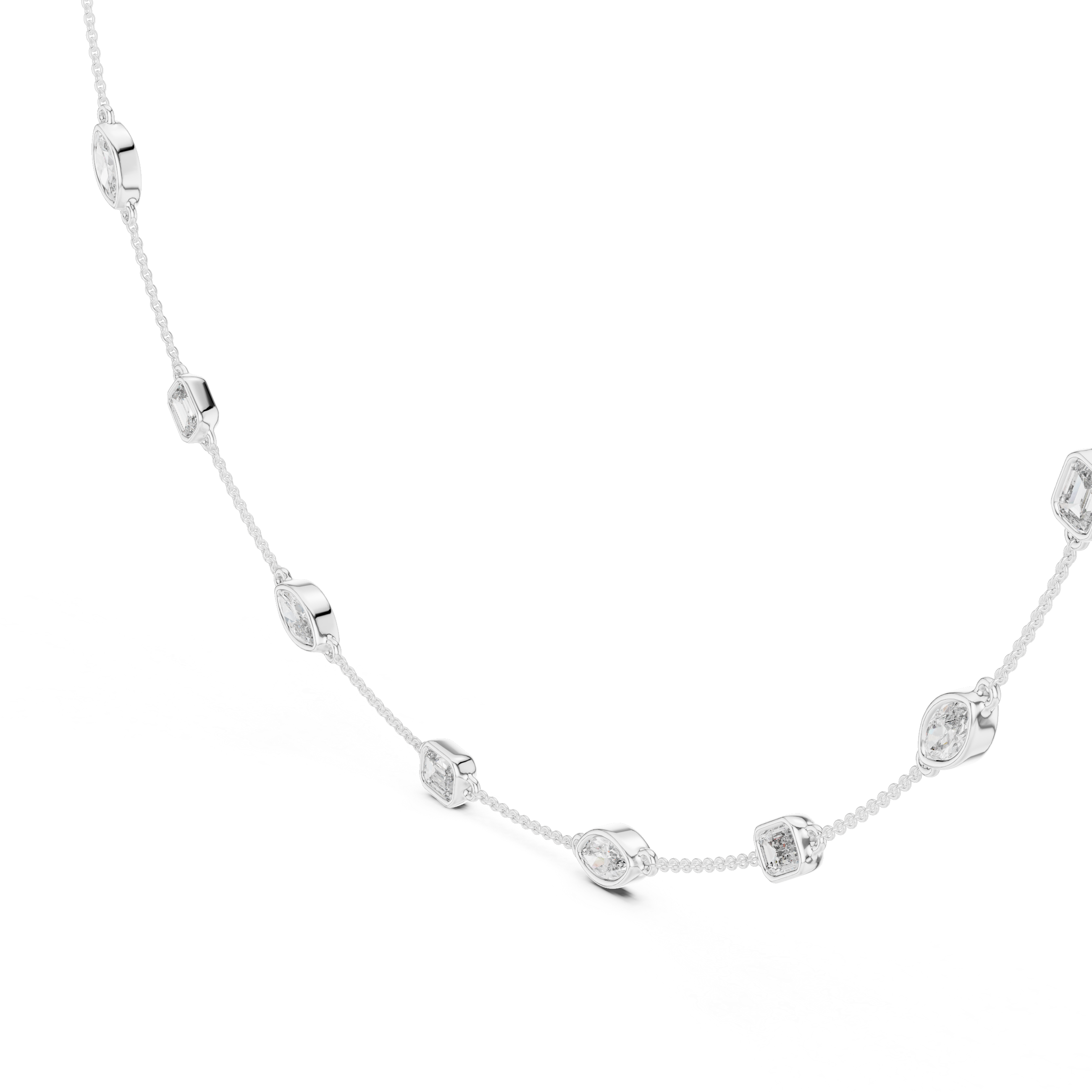 Multi-Shape Bezel Station Chain Necklace