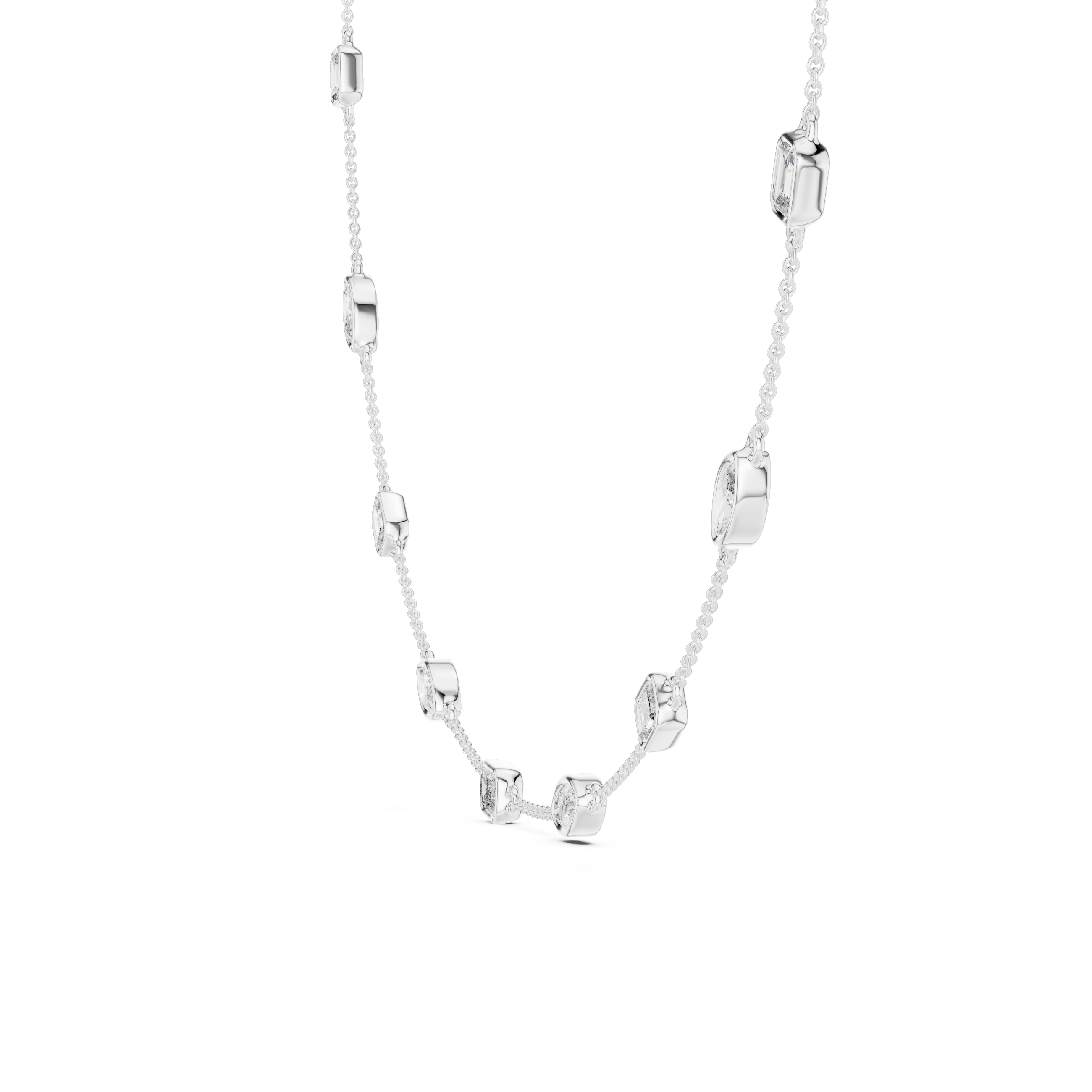 Multi-Shape Bezel Station Chain Necklace