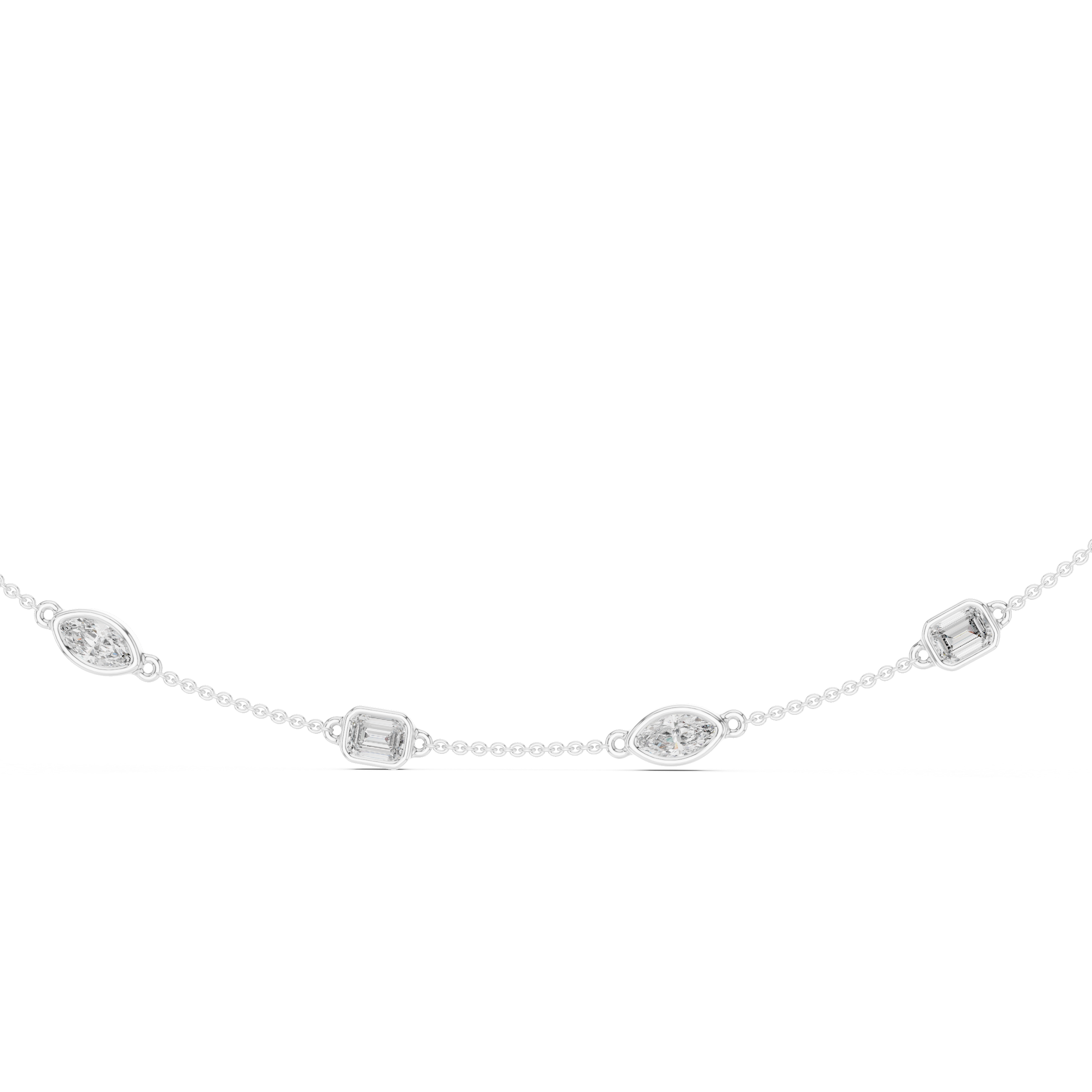 Multi-Shape Bezel Station Chain Necklace