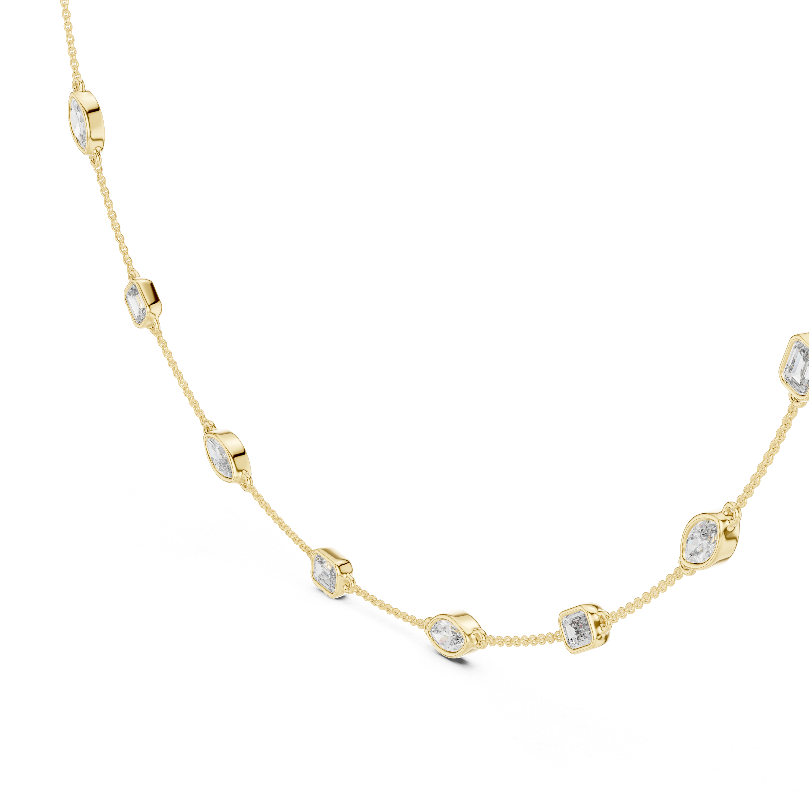 Multi-Shape Bezel Station Chain Necklace