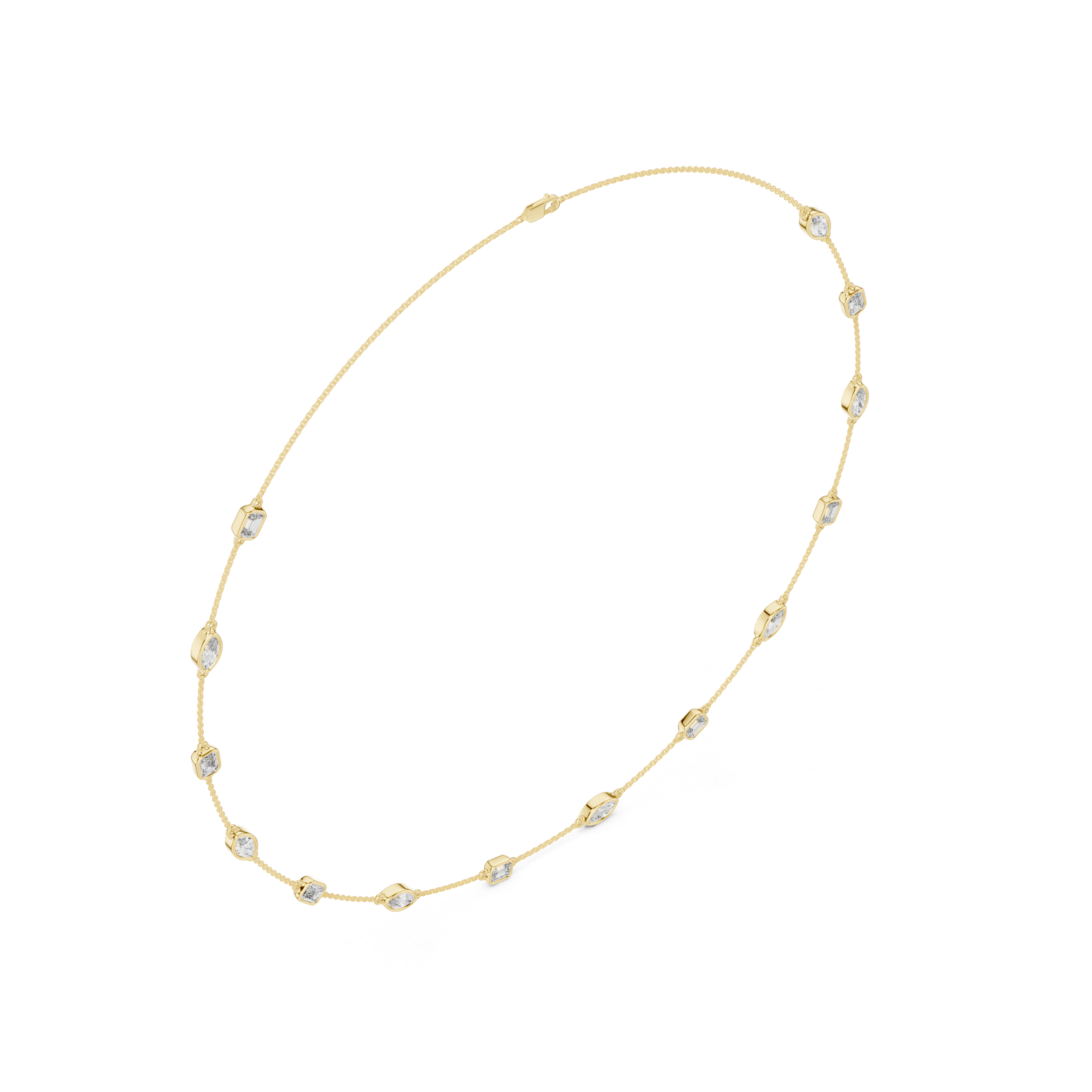 Multi-Shape Bezel Station Chain Necklace
