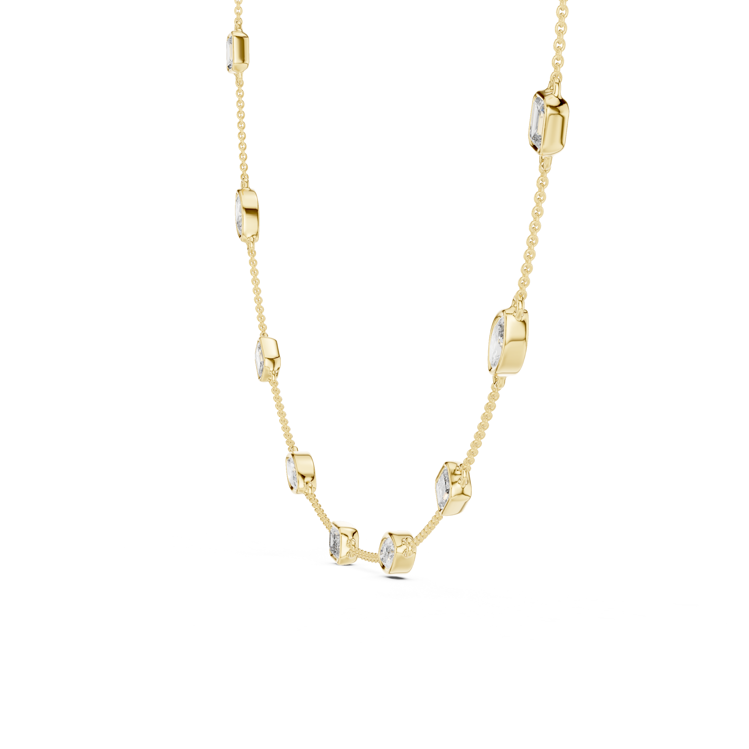 Multi-Shape Bezel Station Chain Necklace