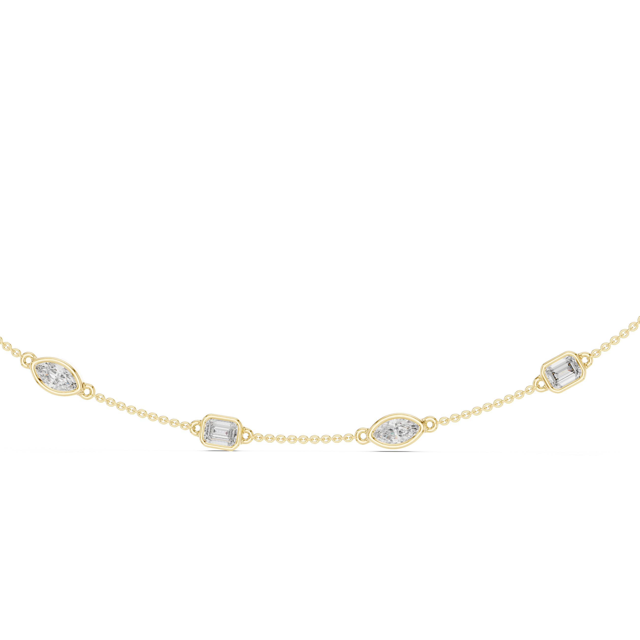 Multi-Shape Bezel Station Chain Necklace