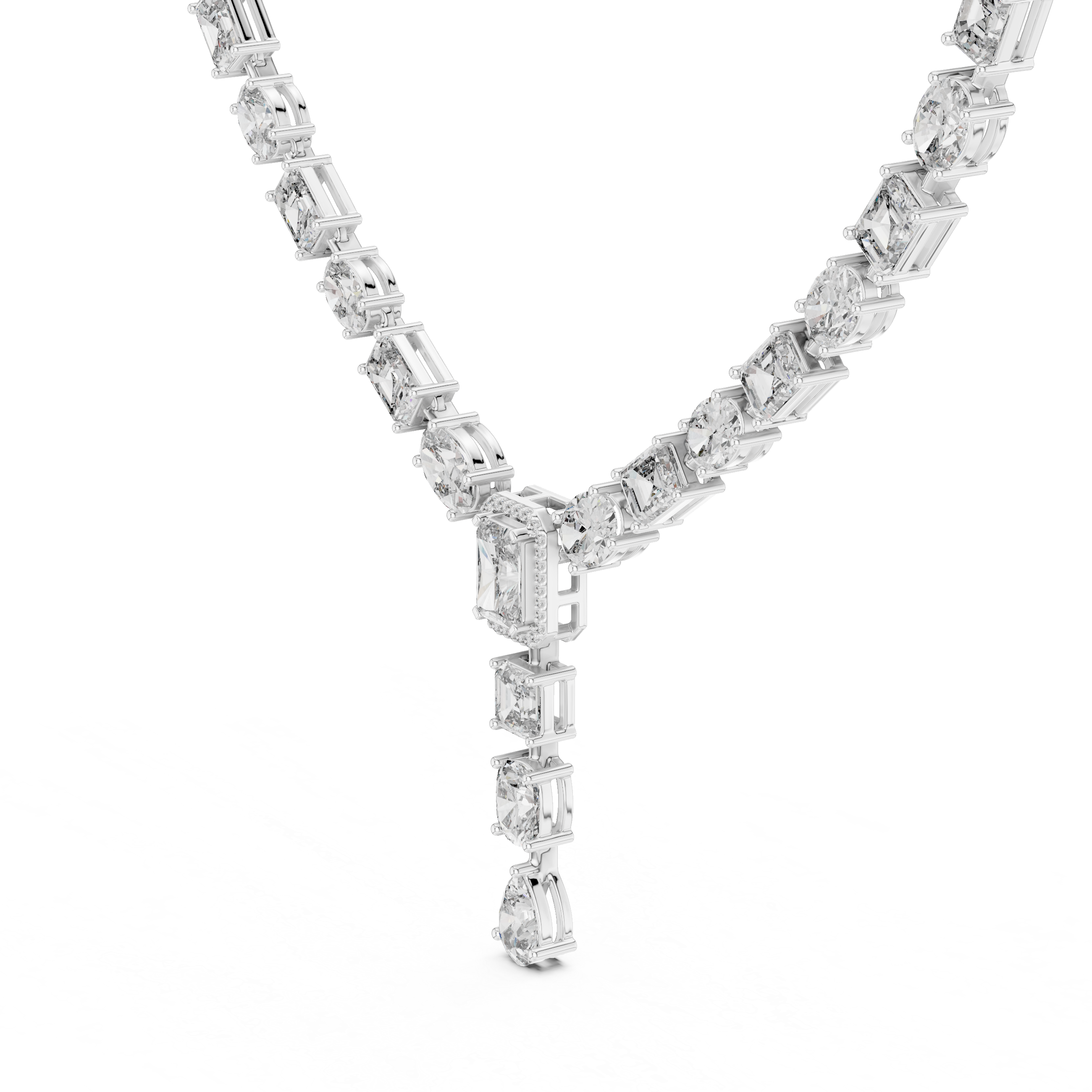 Cascading Multi-Shape Diamond Y-Necklace