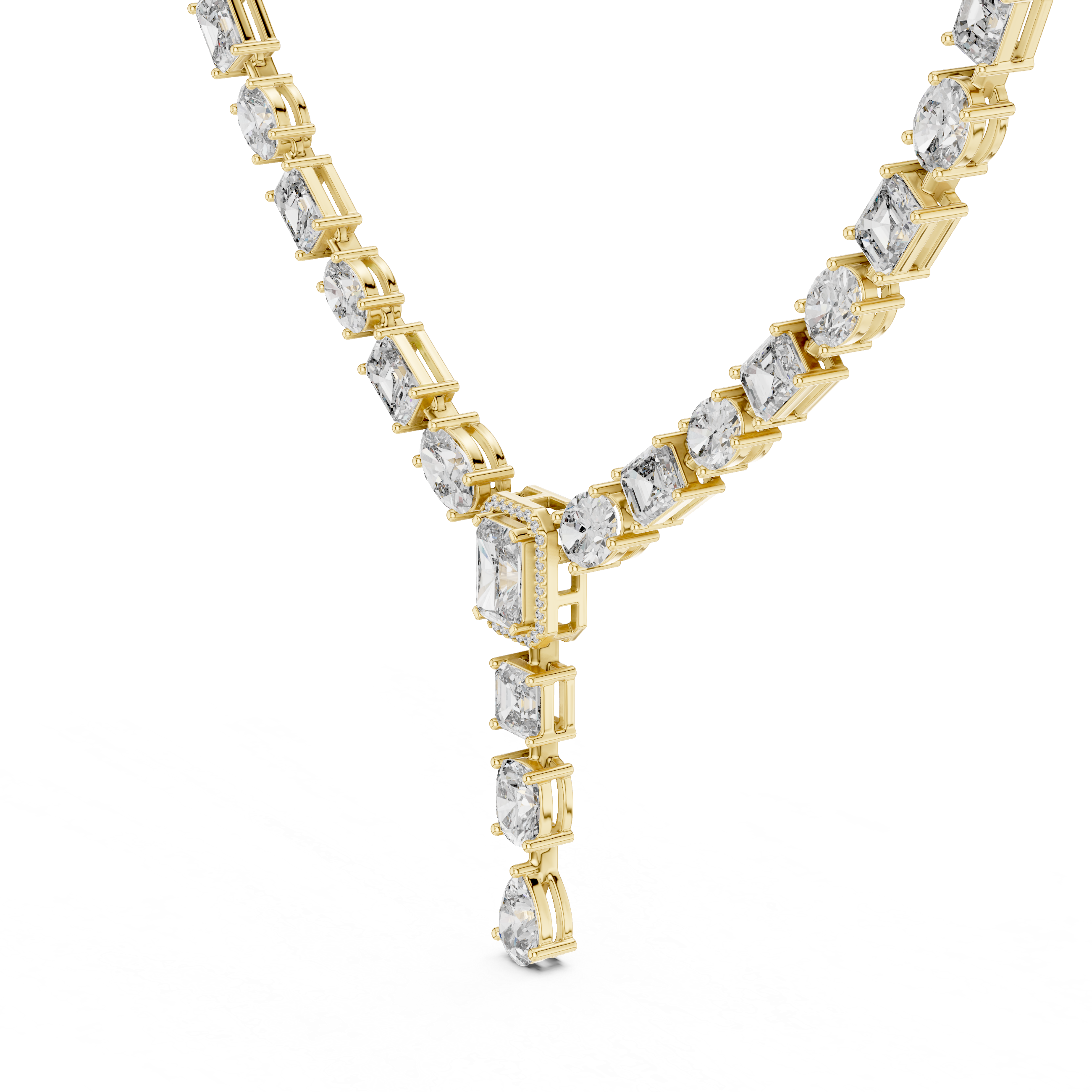 Cascading Multi-Shape Diamond Y-Necklace