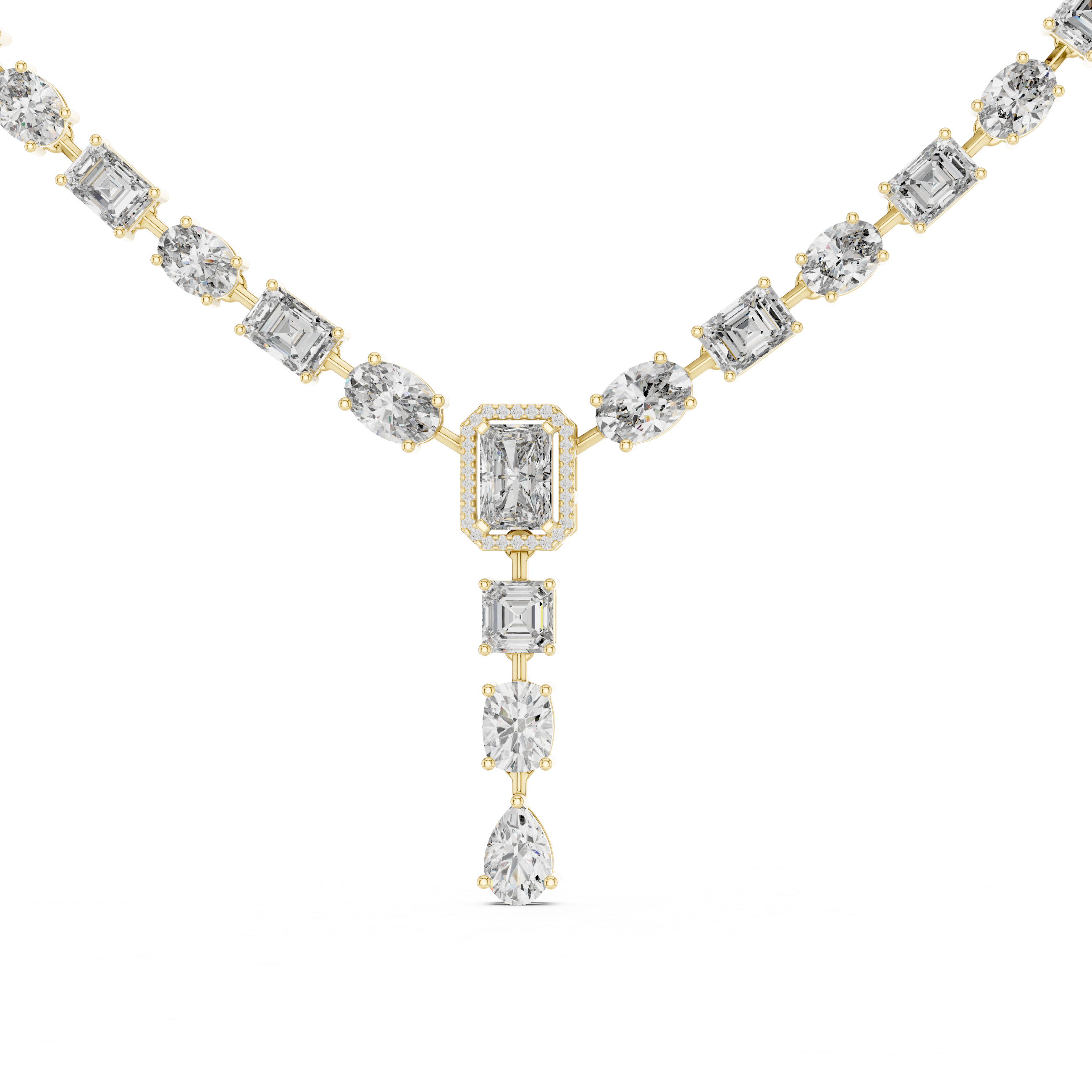 Cascading Multi-Shape Diamond Y-Necklace