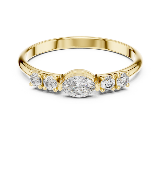 Bezel Marquise & Round Diamond Five-Stone Ring