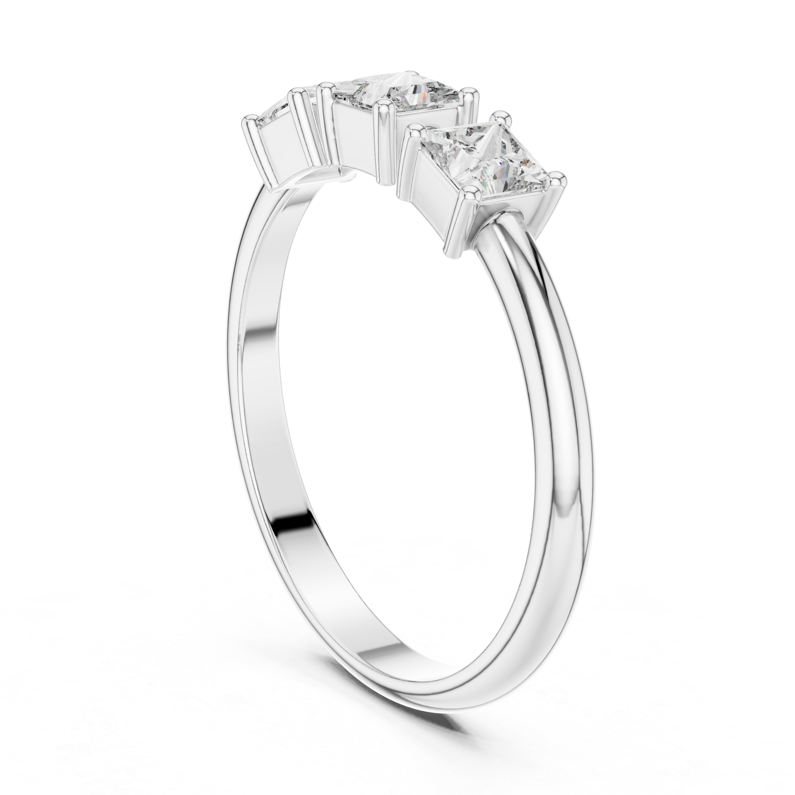 Princess-Cut Diamond Three-Stone Basket Ring