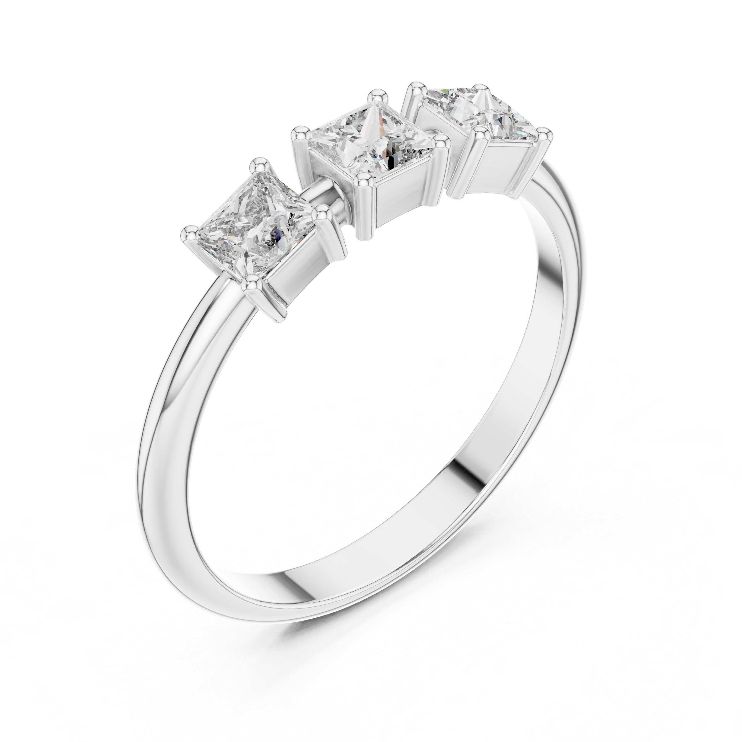 Princess-Cut Diamond Three-Stone Basket Ring