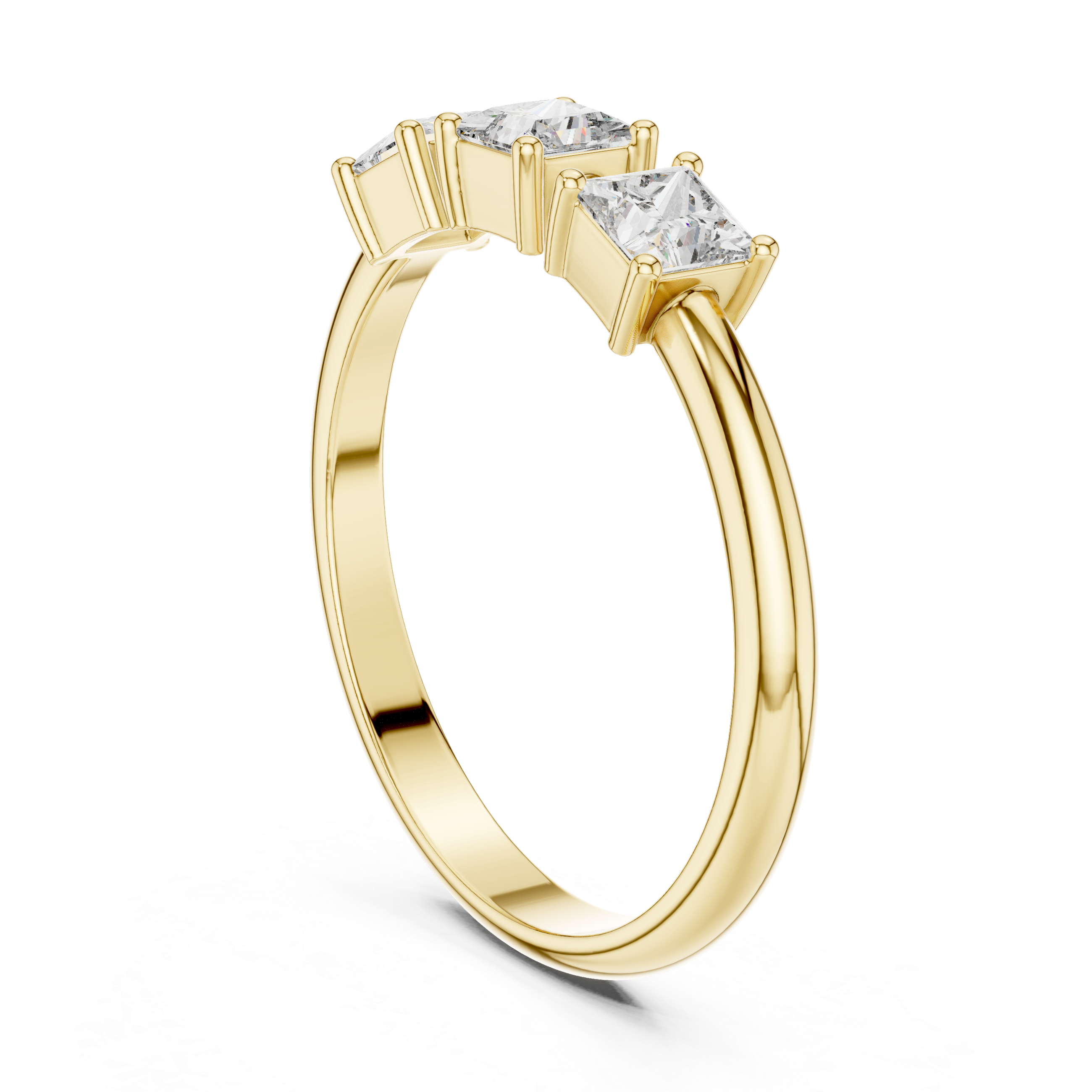 Princess-Cut Diamond Three-Stone Basket Ring