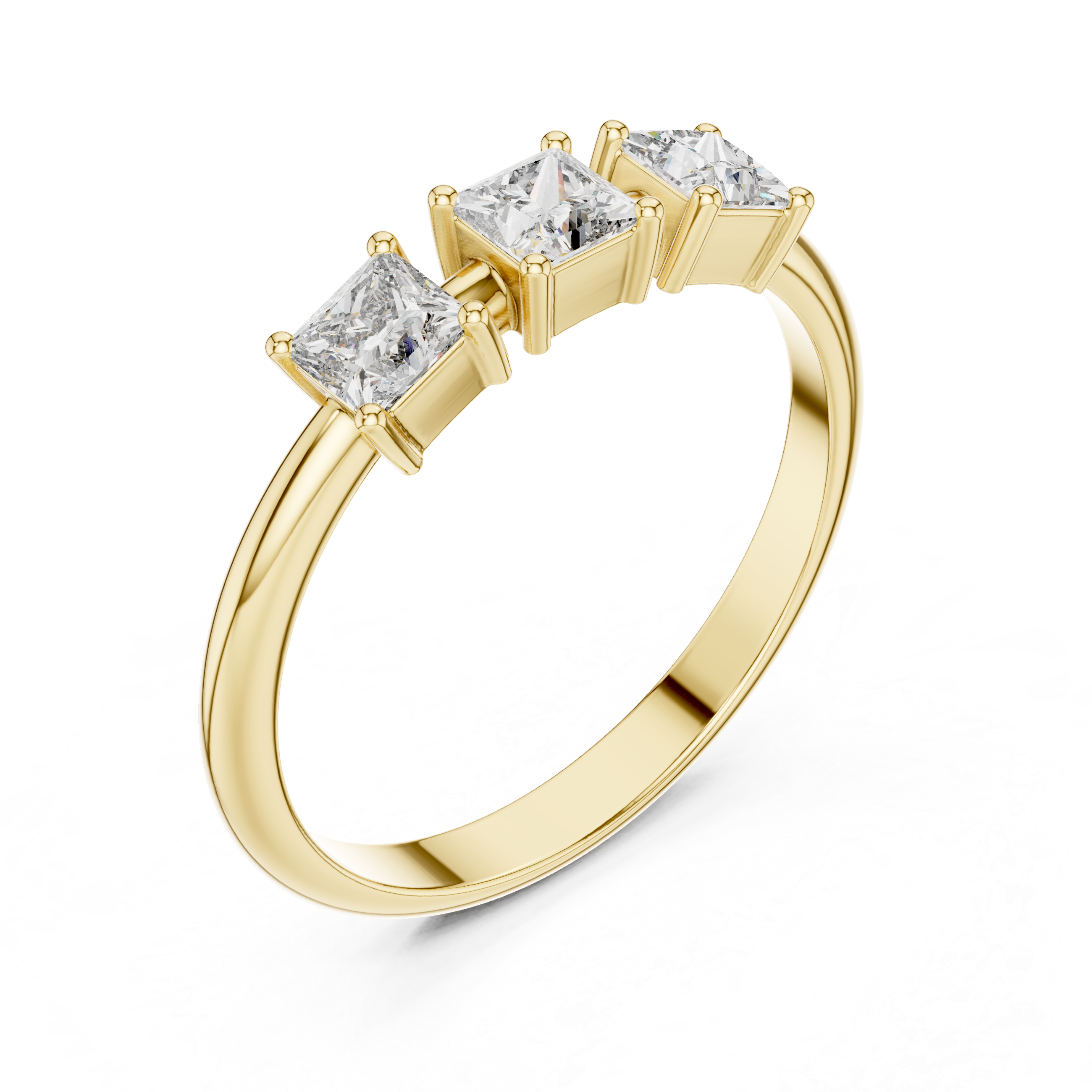 Princess-Cut Diamond Three-Stone Basket Ring