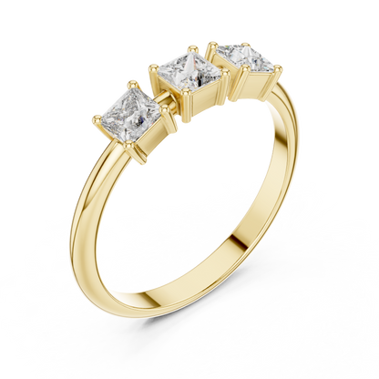 Princess-Cut Diamond Three-Stone Basket Ring